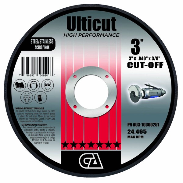 Continental Abrasives 3" x .040" x 3/8" Ulticut Preimium T1 Cut-Off Wheel AU3-10300251 - main